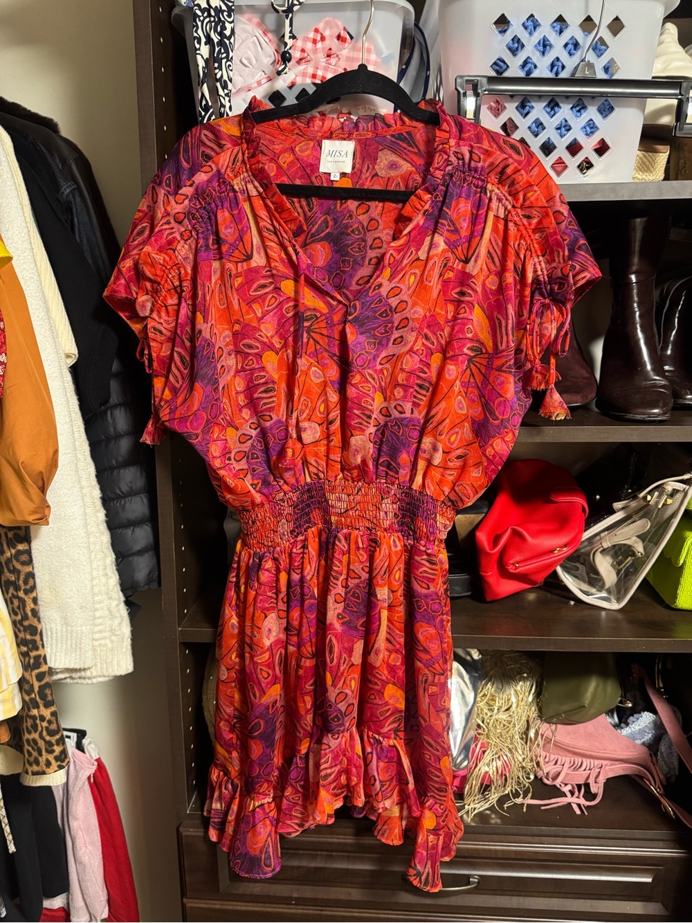 Misa Los Angeles Orange and Purple Printed Mini Dress